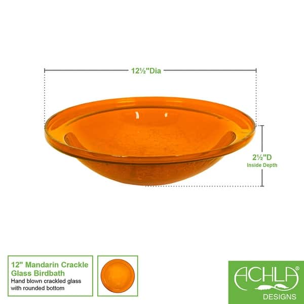 dimension image slide 3 of 5, Achla Designs Reflective Crackle Glass Birdbath Bowl, 12.5 Inch Diameter, Cobalt Blue