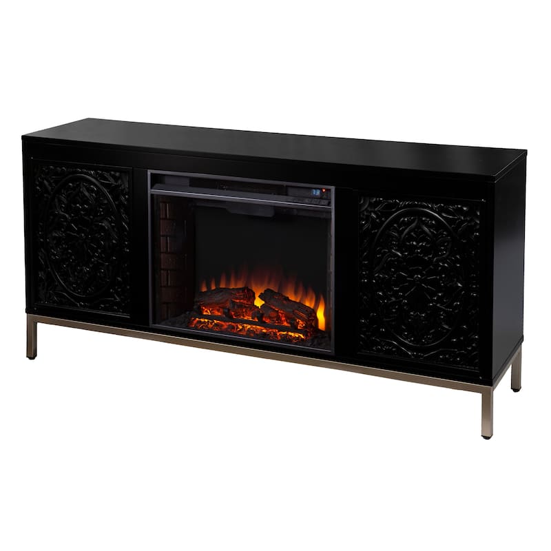 SEI Furniture Whitwell Black Wood Electric Fireplace Console