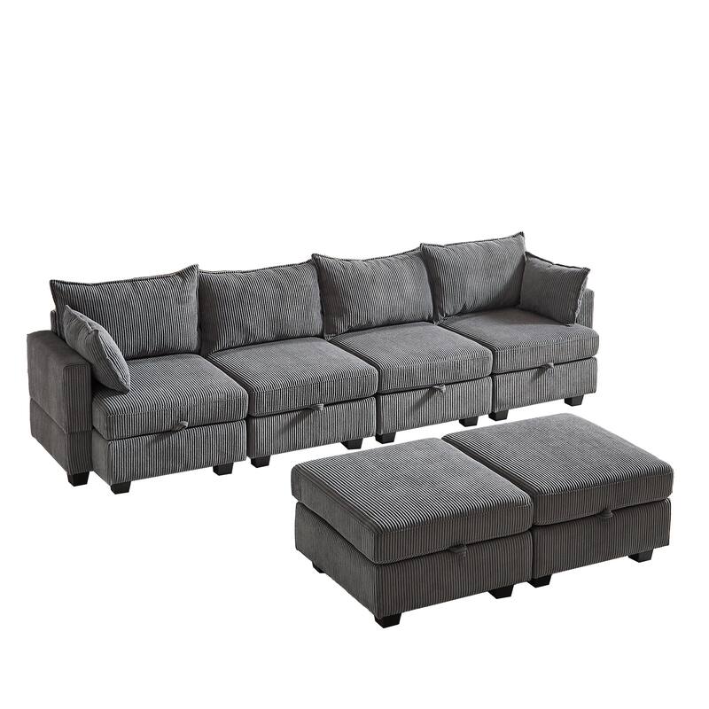 Dark Gray Sectionals Sofa with Storage Ottomans Chaise and Pillows