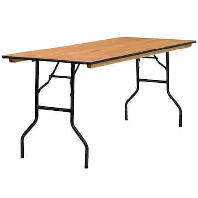 6-Foot Rectangular Wood Folding Banquet Table with Clear Coated Finished Top - 72"D x 30"W x 30.25"H