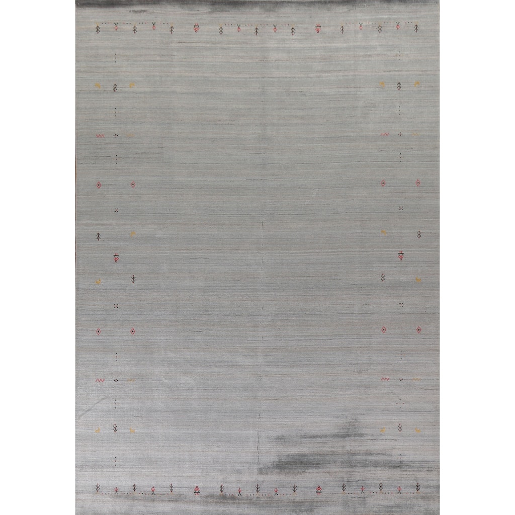 Gabbeh Tribal Grey Area Rug Handmade Wool Carpet - 8'10"x 11'8"