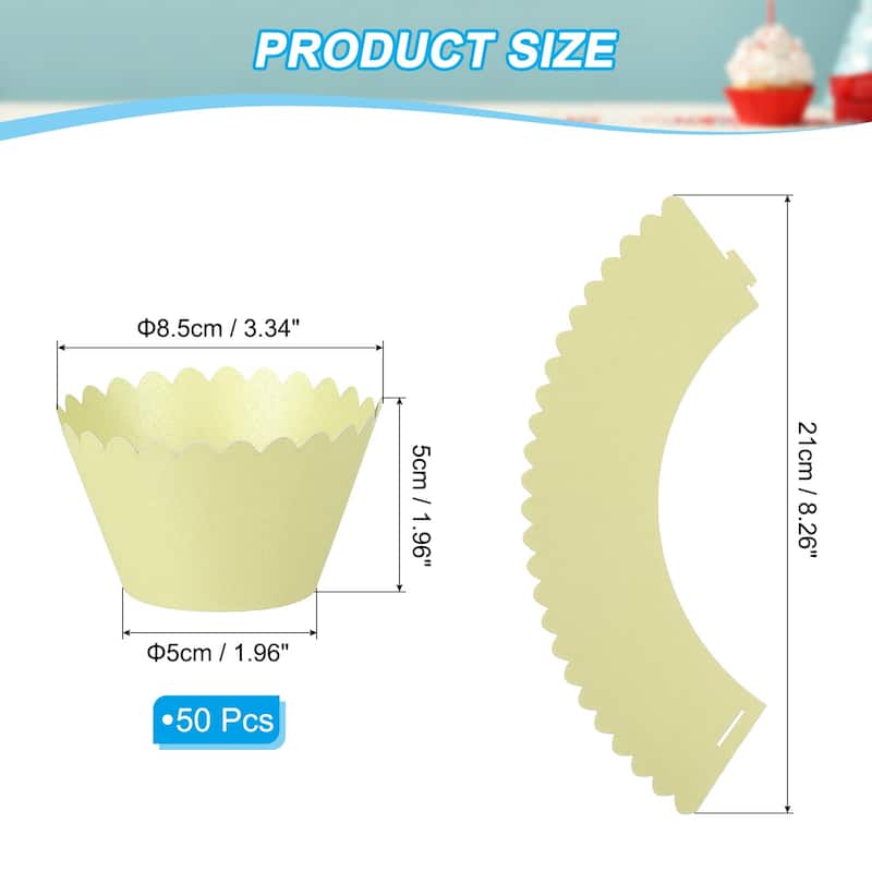 Cupcake Wrappers Paper, 50 Pack Baking Cups Standard Wave Decor - Light Yellow