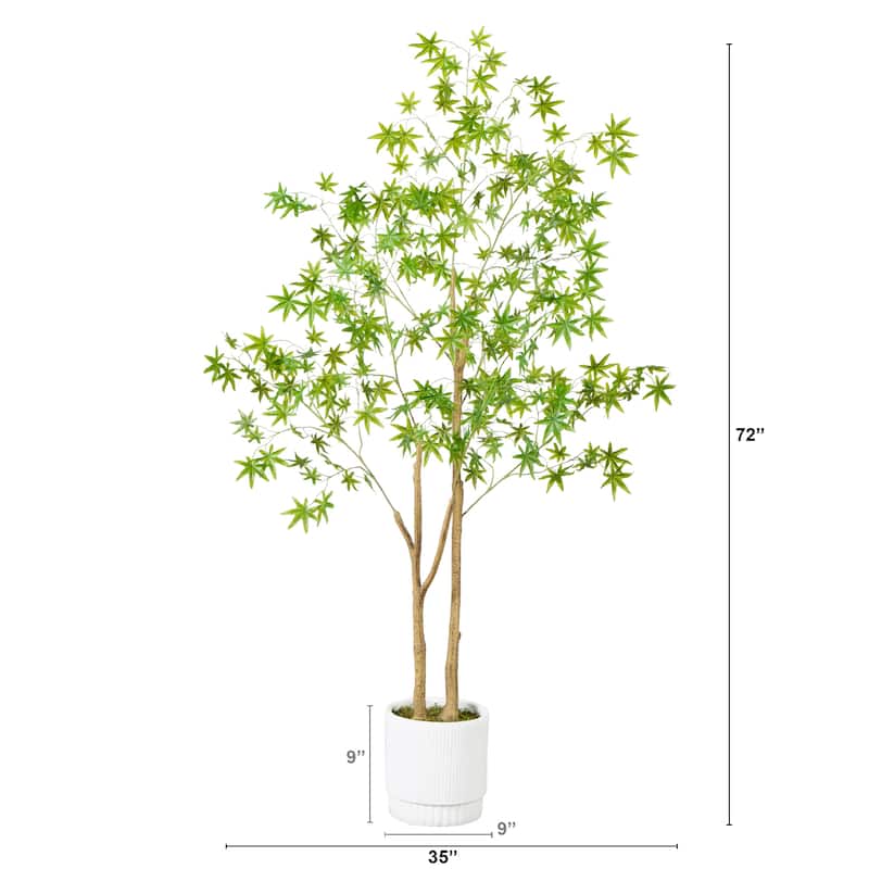 Maple Artificial Tree with White Planter - 6' - Green