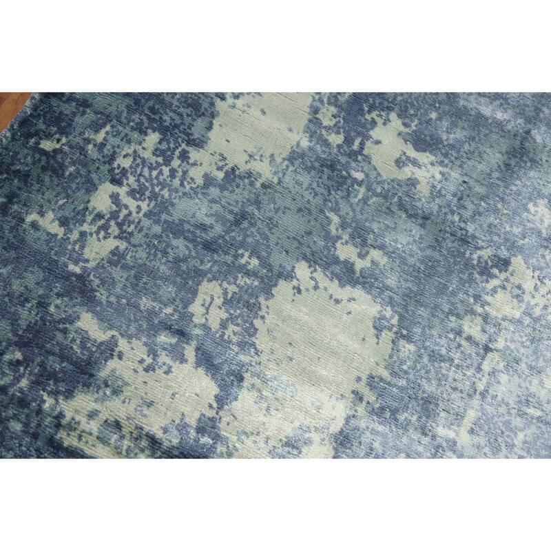 Hand-knotted Modern Silk Blue Abstract Oriental Area Rug - 8' 0'' X 5' 5''