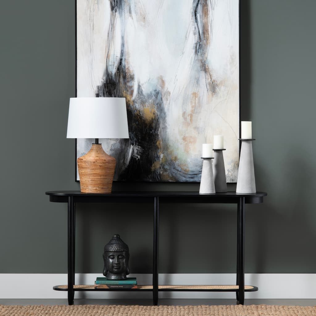 Port Royal Wood and Rattan Console Table - Black