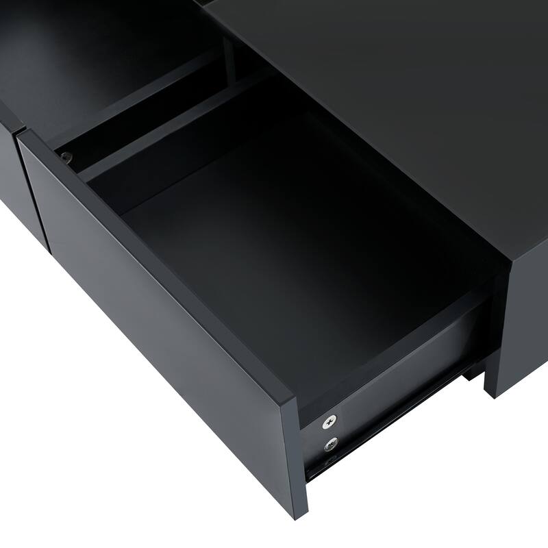 Movable Top Coffee Tables, Wood Square Center Table, High Gloss Cocktail Table with 4 Storage Drawers for Living Room