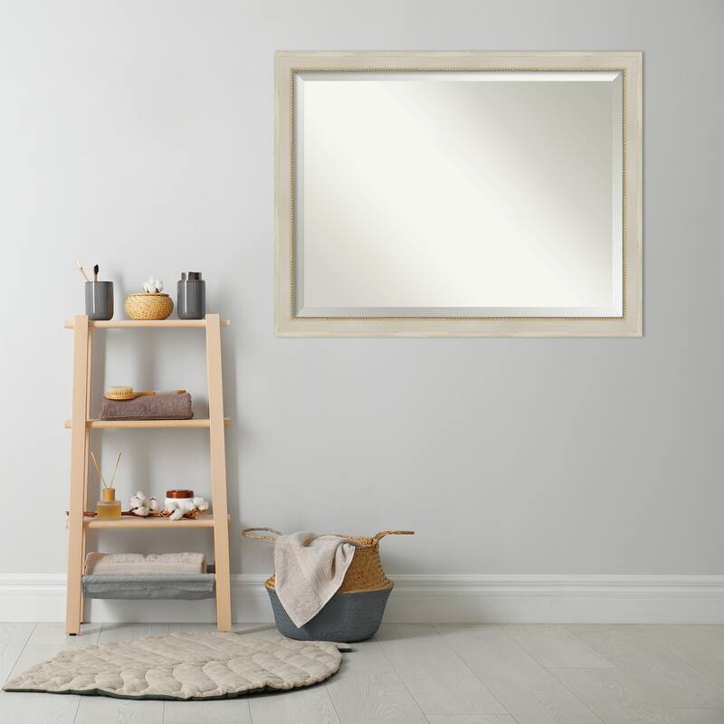Beveled Wood Bathroom Wall Mirror - Parthenon Cream Frame - Parthenon Cream