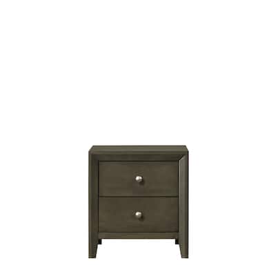 Wooden Nightstand with 2 Drawers Storage in Gray Finish