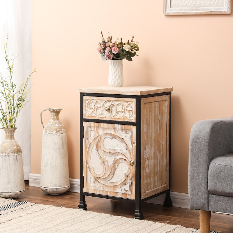 Rustic Nightstand with Drawer and 1-Door Cabinet
