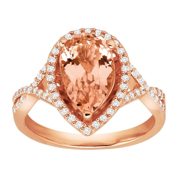Natural Pink Morganite Ring in 14K Rose Gold Plated Sterling Silver For Women Personalized Gifts