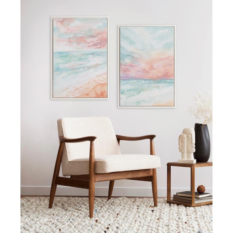 Kate and Laurel Sylvie Beaded All is Calm and Sky and Sea Framed Canvas Art Set by Julie Maida