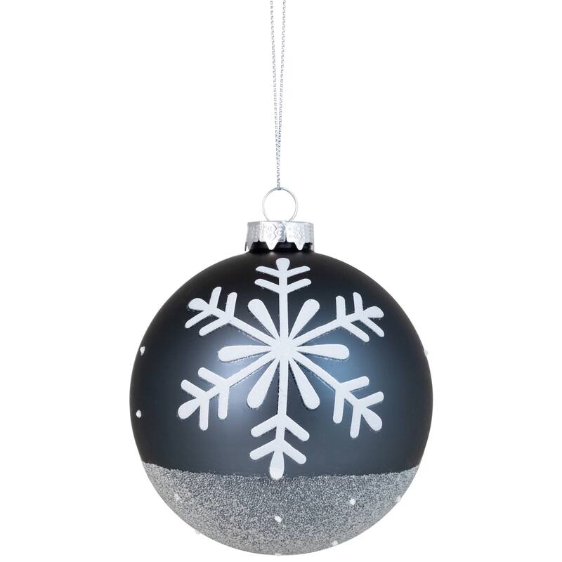 6 Gray White Snowflake Glass Christmas Ball Ornaments 4" (101mm)