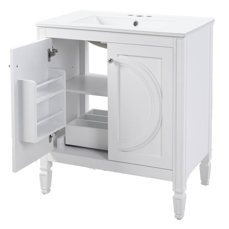 30" Bathroom Vanity w/ Ceramic Sink,2 Soft Close Doors,Adjustable Shelf