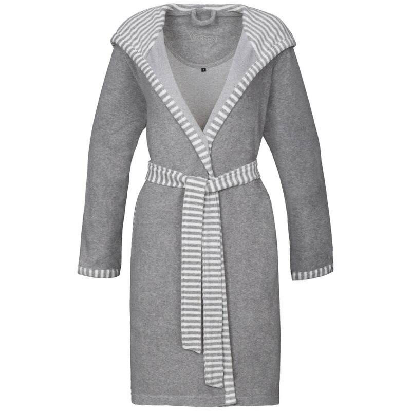 VOSSEN 'Juno' Striped Detailed Hooded Women's Robe