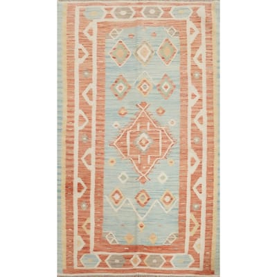 Hand Woven Oriental 100% Wool Carpet Southwestern Tribal Navy Blue & Blues Kilim Area Rug - 5' 11'' X 4' 0''