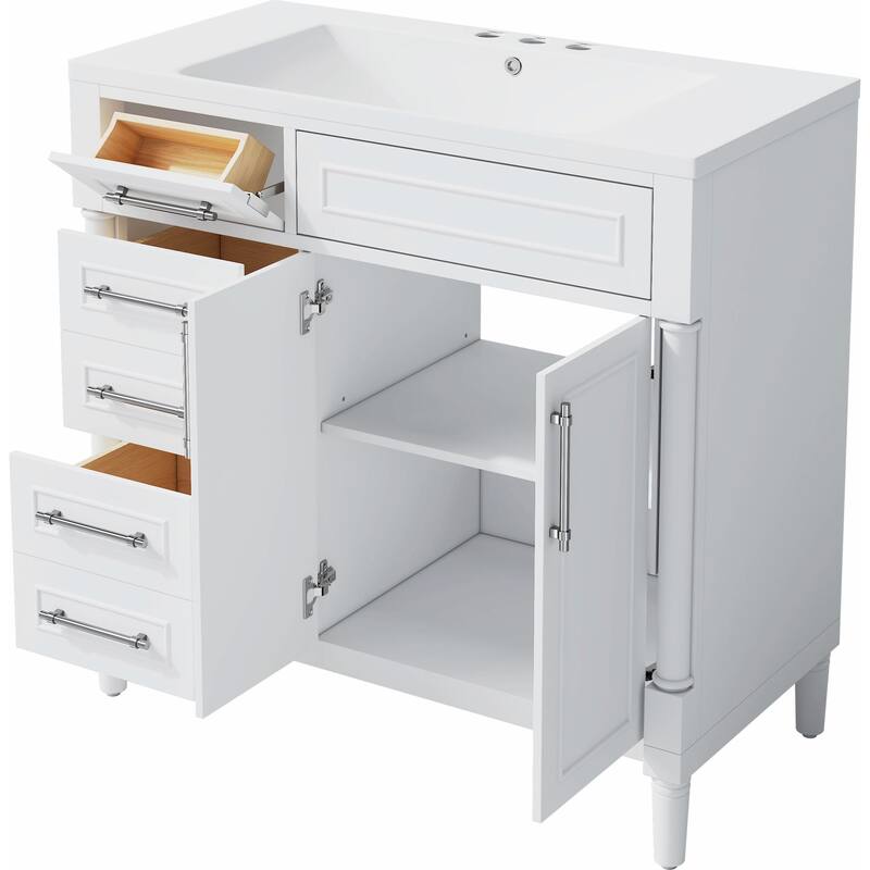 36" Freestanding Bathroom Vanity with Resin Sink and 3 Drawers