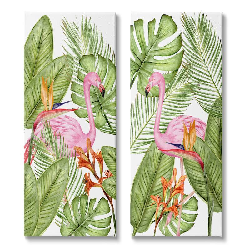 Stupell Flamingos & Topical Plants 2 Piece Canvas Wall Art Set Design by Kim Allen - 13 x 30