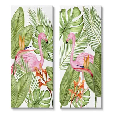 Stupell Flamingos & Topical Plants 2 Piece Canvas Wall Art Set Design by Kim Allen