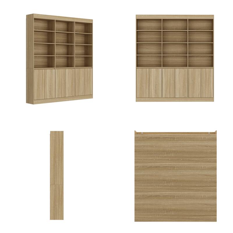 Pantry Large White Storage Cabinet 5-Door Bottom Cabinets & Open Display Shelving for Kitchen or Living Room