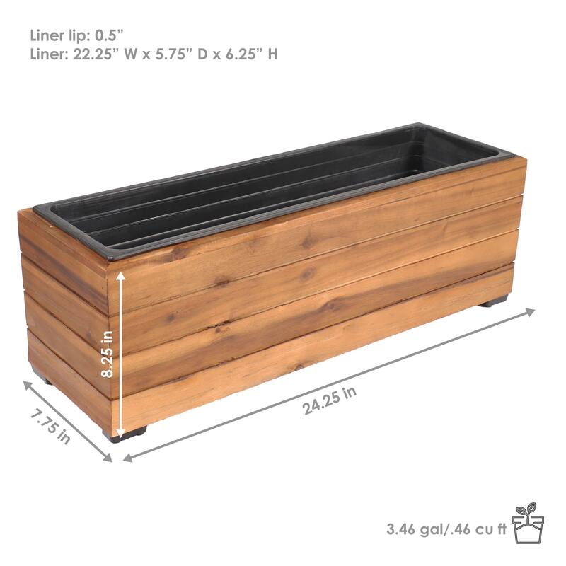 Sunnydaze Rectangular Wood Planter Box with Plastic Liner