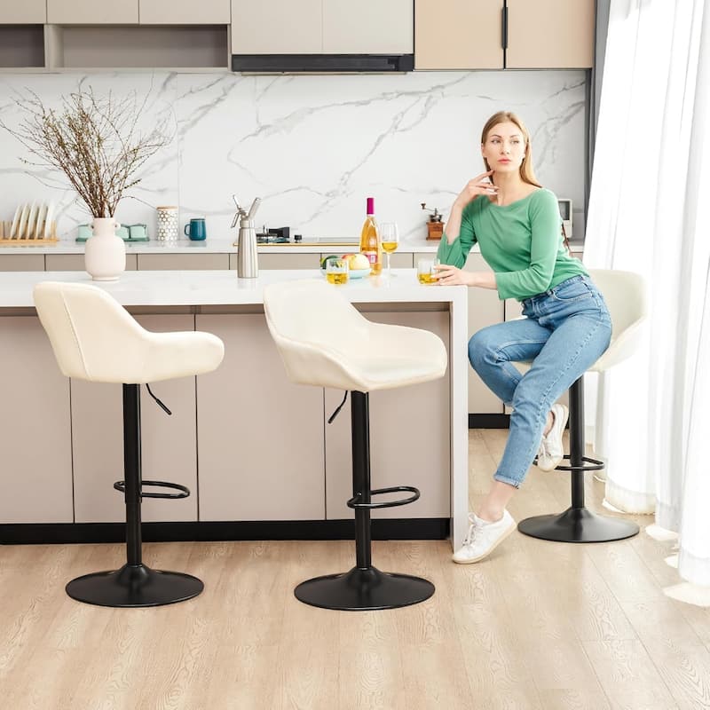 Glitzhome Set of 3 Mid-Century Modern Adjustable Swivel Bar Stools - Set of 3