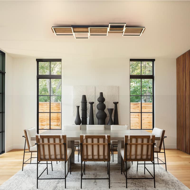 Integrated LED Rectangle Wood Semi Flush Mount Ceiling Light for Hallway Foyer