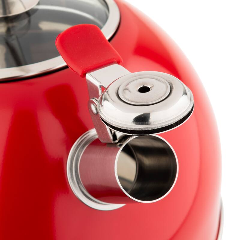 Viking 2.6-Quart Red Stainless Steel Whistling Kettle with 3-Ply Base - Red