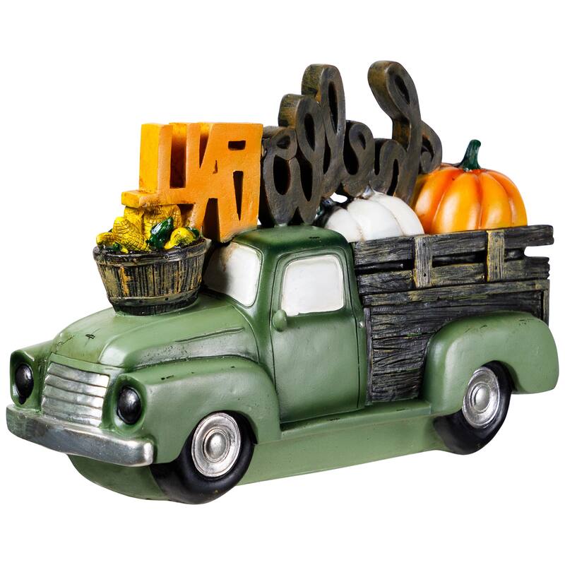 Hello Fall Vintage Style Truck Hauling Autumn Harvest Decoration - 11.25"
