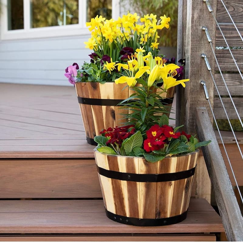 DreamPatio Nested Acacia Half Whisky Barrel Planter (Set of 2 - 18" and 14.5")