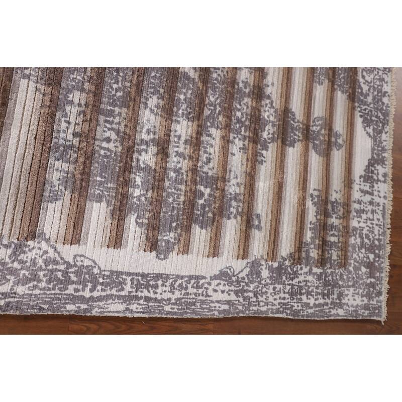 Striped Modern Abstract Rug Hand-Knotted Wool Carpet - 3'11"x 5'11"
