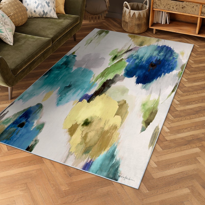 Abstract Flower I, Hand Washable Art Area Rug, power-loomed, 100% polyester, 2mm pile, non-slip back