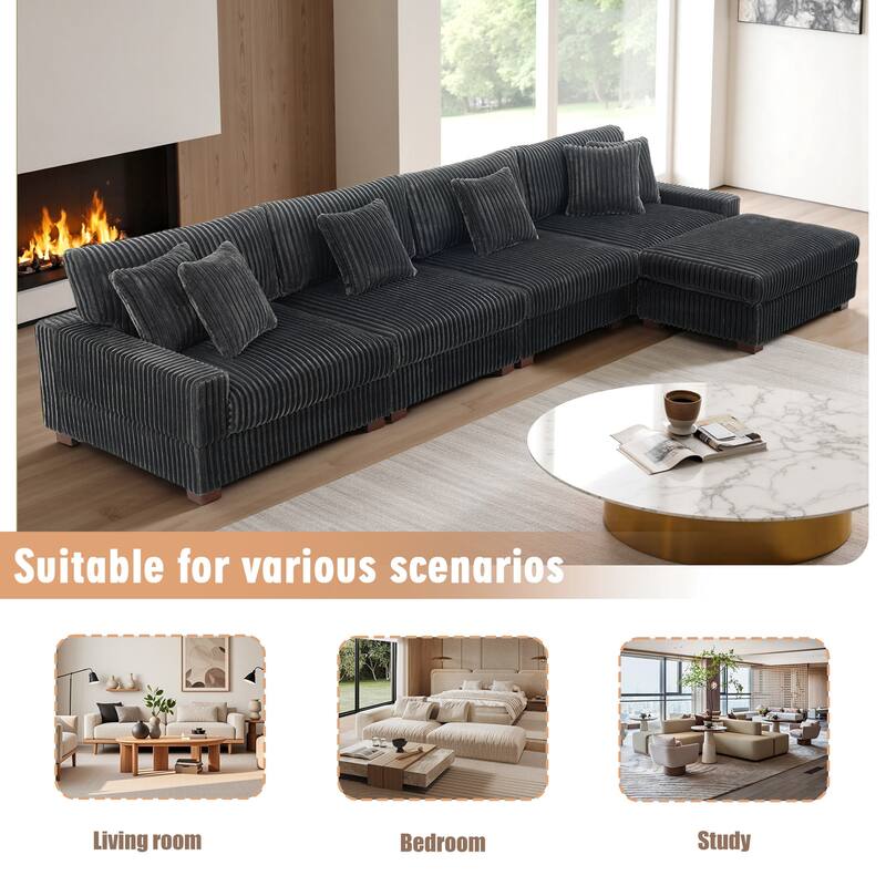 Modular Cotton Flannel Plush Sectional Sofa with Ottomans