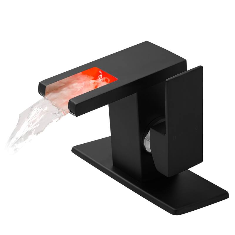 Bathroom Sink Faucet LED Light 3 Colors Changing Waterfall Glass Spout Hot Cold Water Mixer Single Handle One Hole