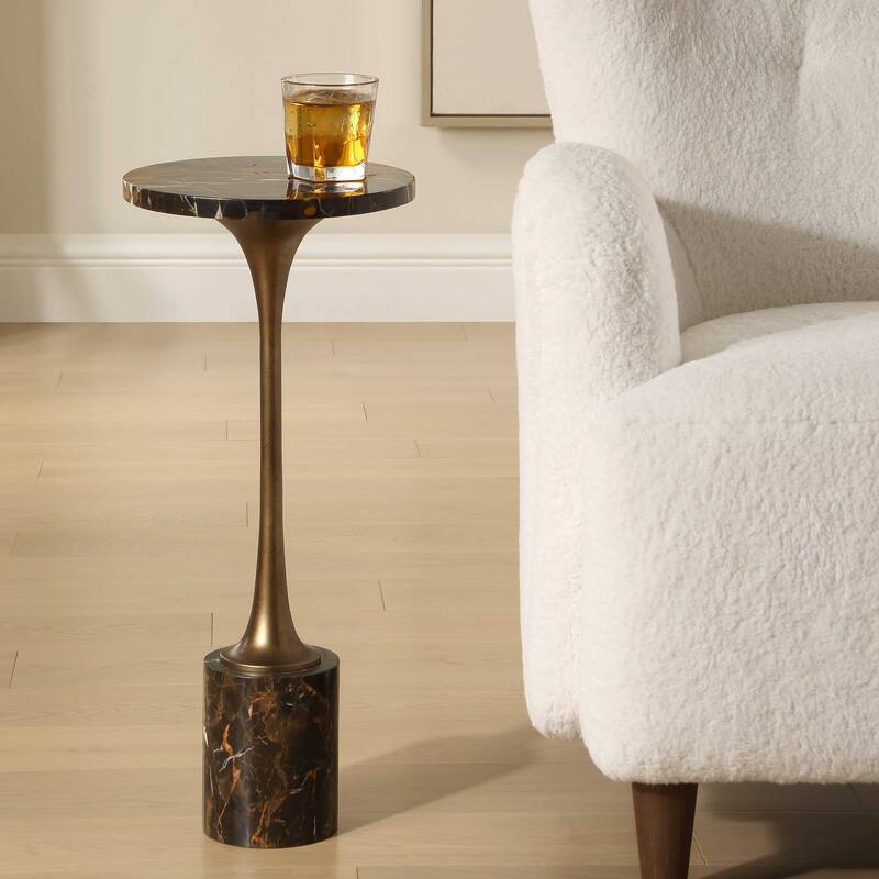 Uttermost Karnes Dark Marble Drink Table - 10.00" W x 23.00" H x 10.00" D