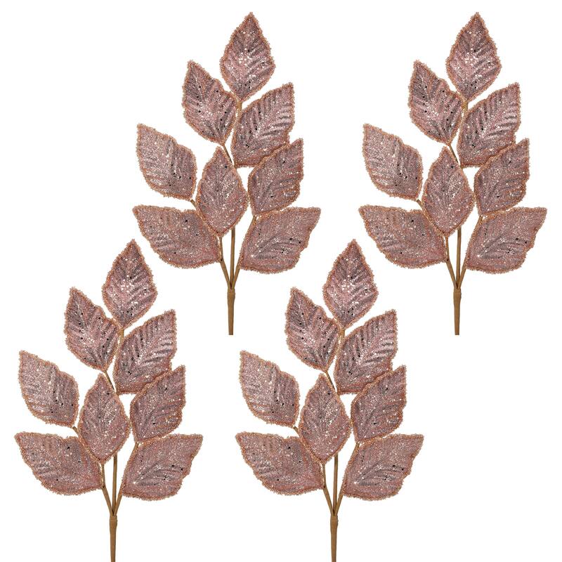 28" Glitter With Beaded Edge Salal Spray Set of 4