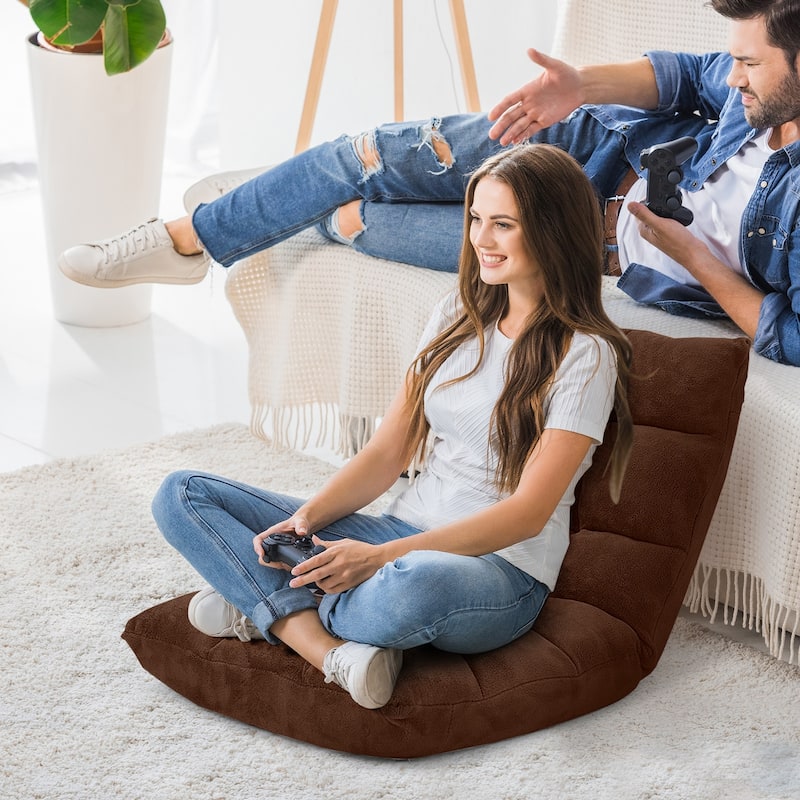Coral Velvet Adjustable Floor Chair with 14-Position Backrest and Folding Design - 41.5" x 22.5" x 6" (L x W x H)