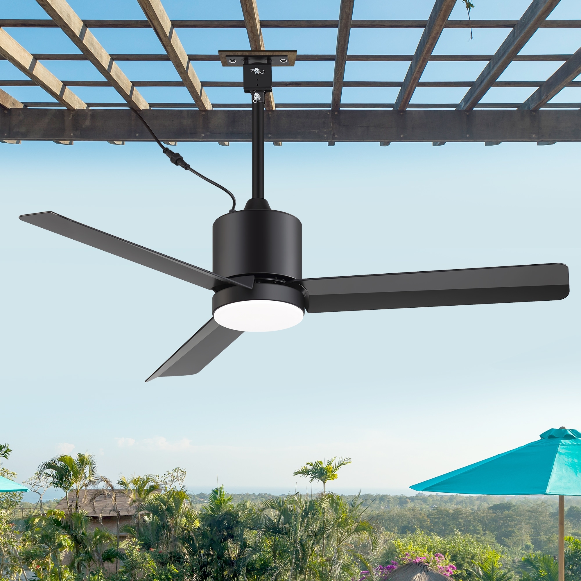 52"/42" Waterproof 3-Blade Outdoor Ceiling Fan with Dimmable LED Light and Remote