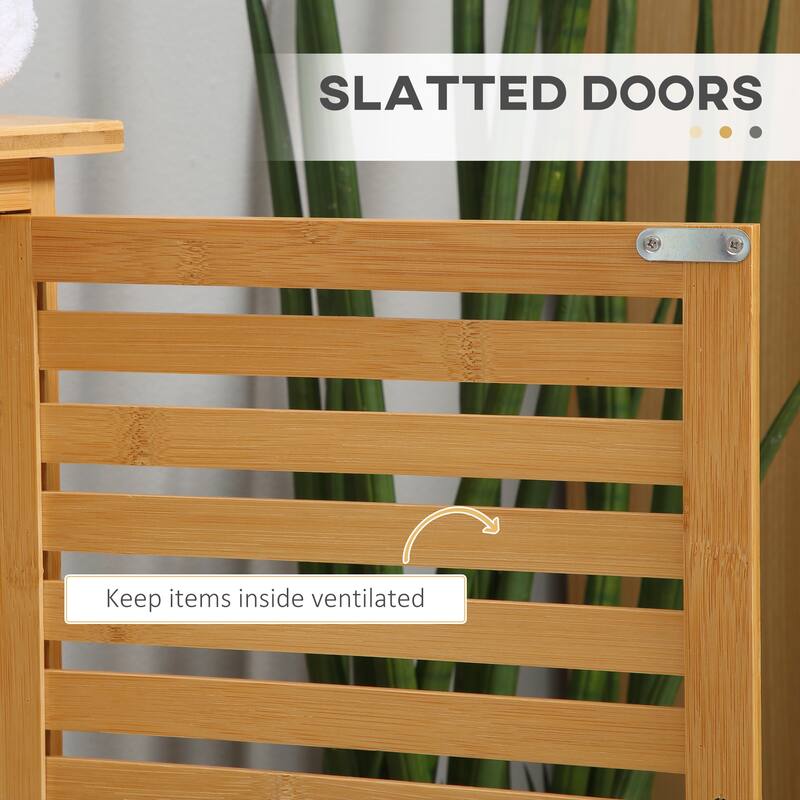 Bamboo Under Sink Cabinet with 2 Slatted Doors, Freestanding Bathroom Sink Cabinet Space Saver Organizer
