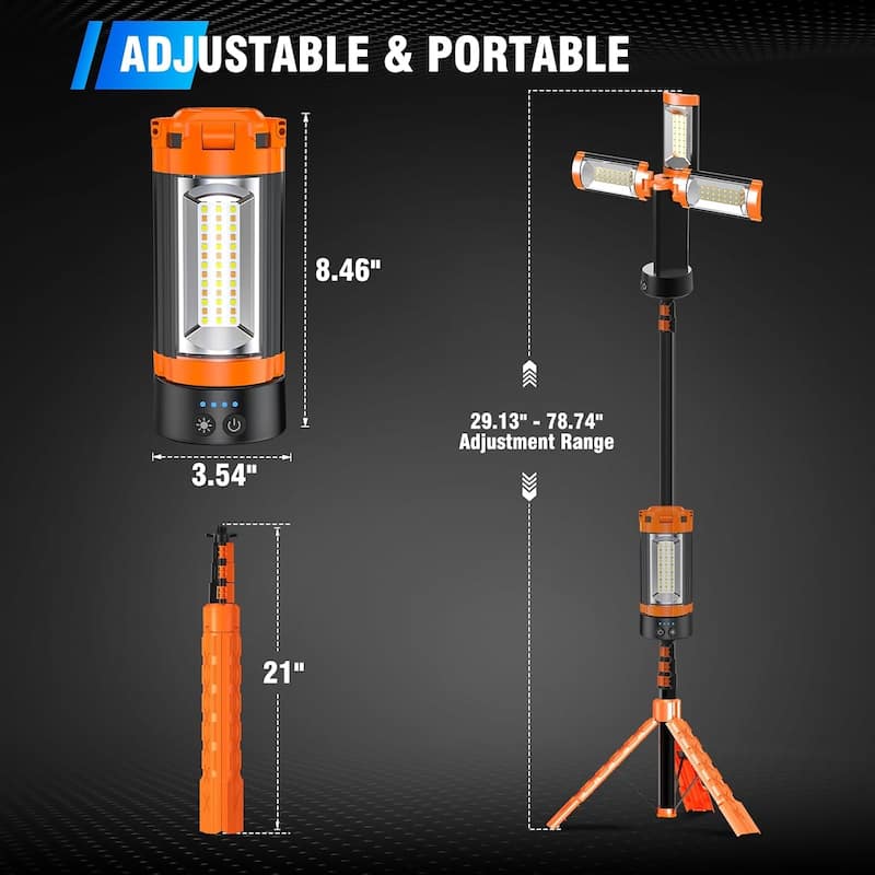 Rechargeable Camping Work Light with Tripod and Magnetic Base