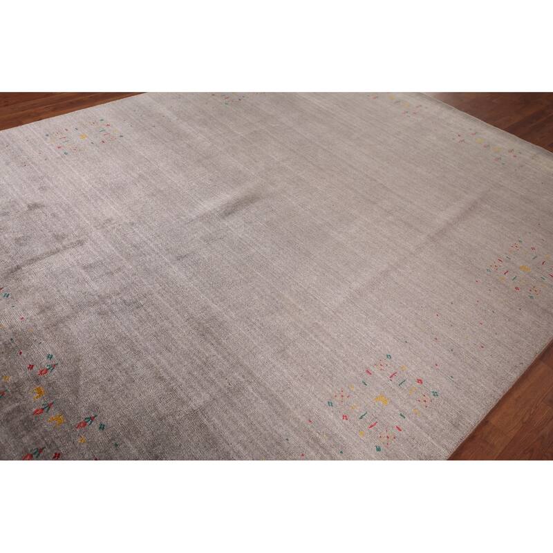 Earth Tone Striped Gabbeh Indian Area Rug Handmade Wool Carpet - 7'10" X 9'8"