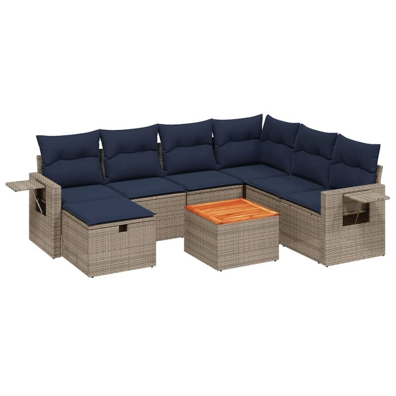 vidaXL Patio Sofa Set with Cushions Outdoor Furniture 8 Piece Poly Rattan - 24.4" x 24.4" x 27.2"