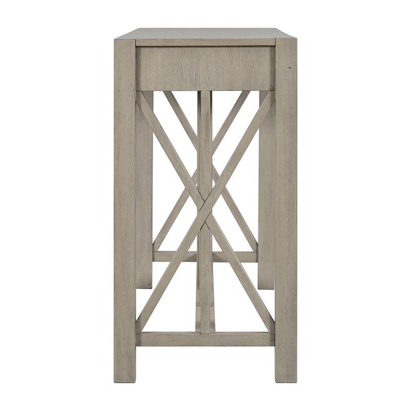 Acacia Veneer Console Table Entryway Table with 4 Drawers and X-Leg, Farmhouse Sofa Table with Open Bottom Storage