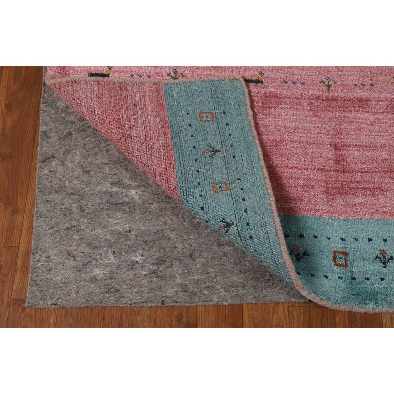 Hand Knotted Oriental 100% Wool Carpet Tribal Animal Pictorial Pink Gabbeh Area Rug - 5' 10'' X 3' 11''