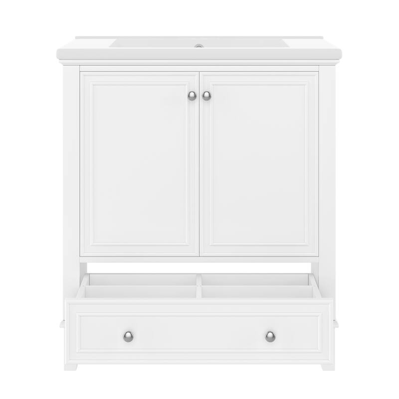 Modern 30" Bathroom Vanity with Ceramic Sink, Storage Cabinet with Door Racks, Detachable Drawer Divider and Adjustable Shelf