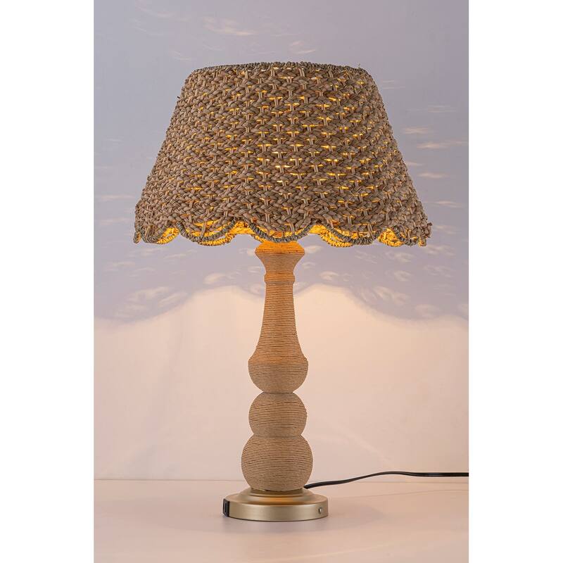 Onda 26" Rattan Table Lamp with USB 3-Way Touch Dimmer