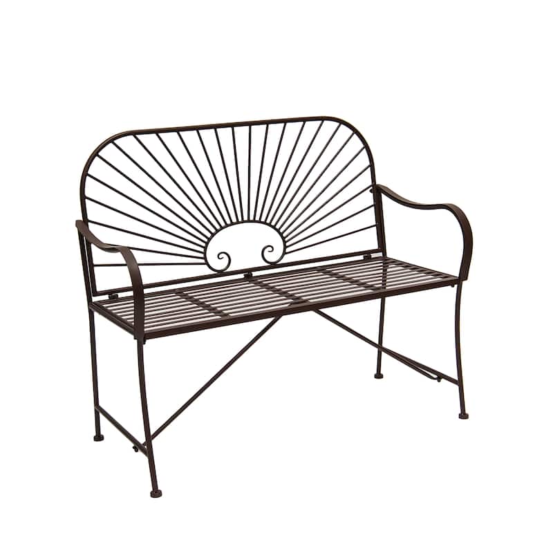 XBrand 44"L Iron Sun-Patterned Seat for Two Indoor/Outdoor Bench - Brown