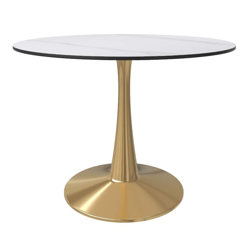 LeisureMod Round Dining Table 40" Sintered Stone Tabletop in Gold Steel Bistro Series