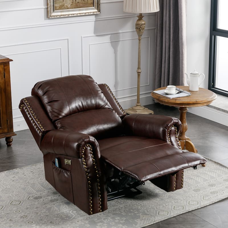 Power Recliner Chair with Massage and Heat, Faux Leather Electric Recliner with USB Port for Living Room