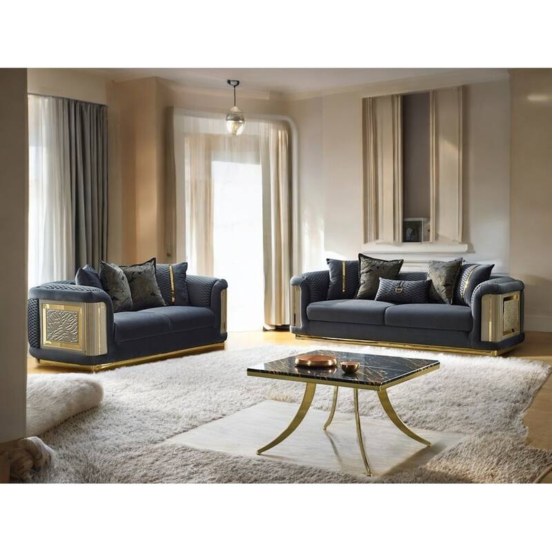 Luresta 2 Pieces Living Room Sets 1 Sofa 1 Love seat - Dark Grey