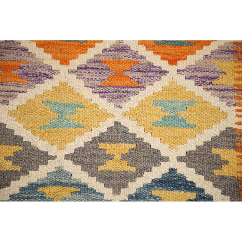 Hand Woven Oriental 100% Wool Carpet Southwestern Geometric Multi-Colored Kilim Area Rug - 6' 2'' X 4' 11''